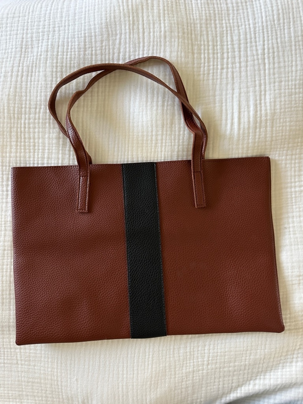 Vince Camuto Brown Tote with Black Center Stripe